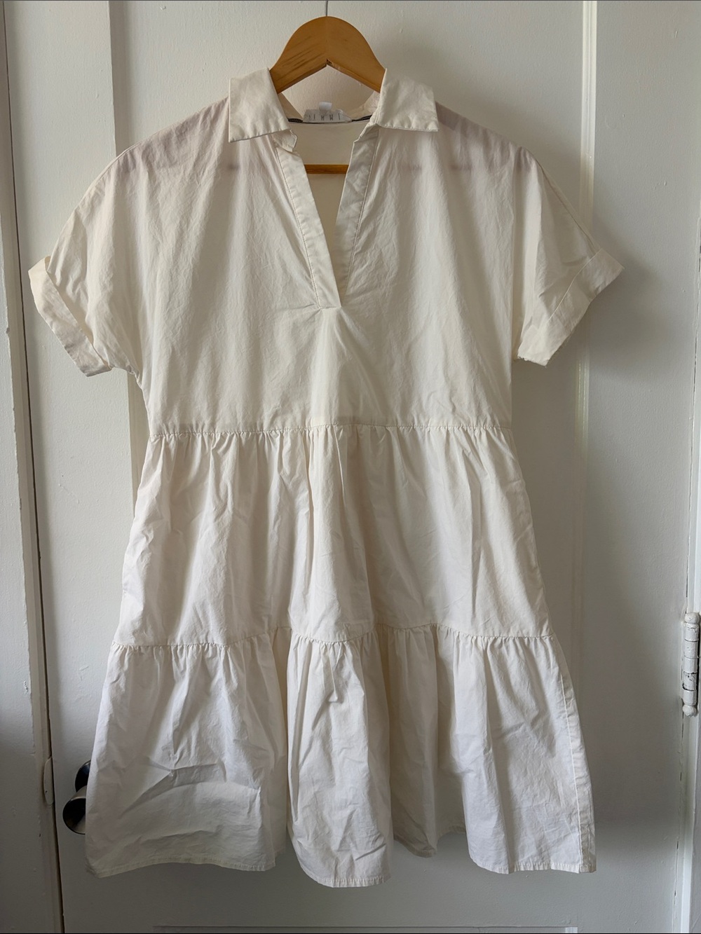 THML Cream Tiered Poplin Midi Dress - Short Sleeve